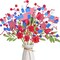 8 Pcs Patriotic Flowers Artificial Tulips, Red White Blue Silk Flowers with Berries American Flags Balloons Stars for 4th of July Home Decor, Living Room Kitchen Centerpiece Table Decorations